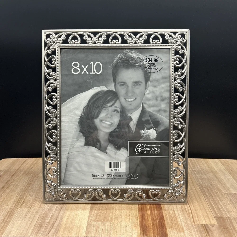 Green Tree Gallery Pewter Metal Frame with Rhinestone Embellished Design  8x10